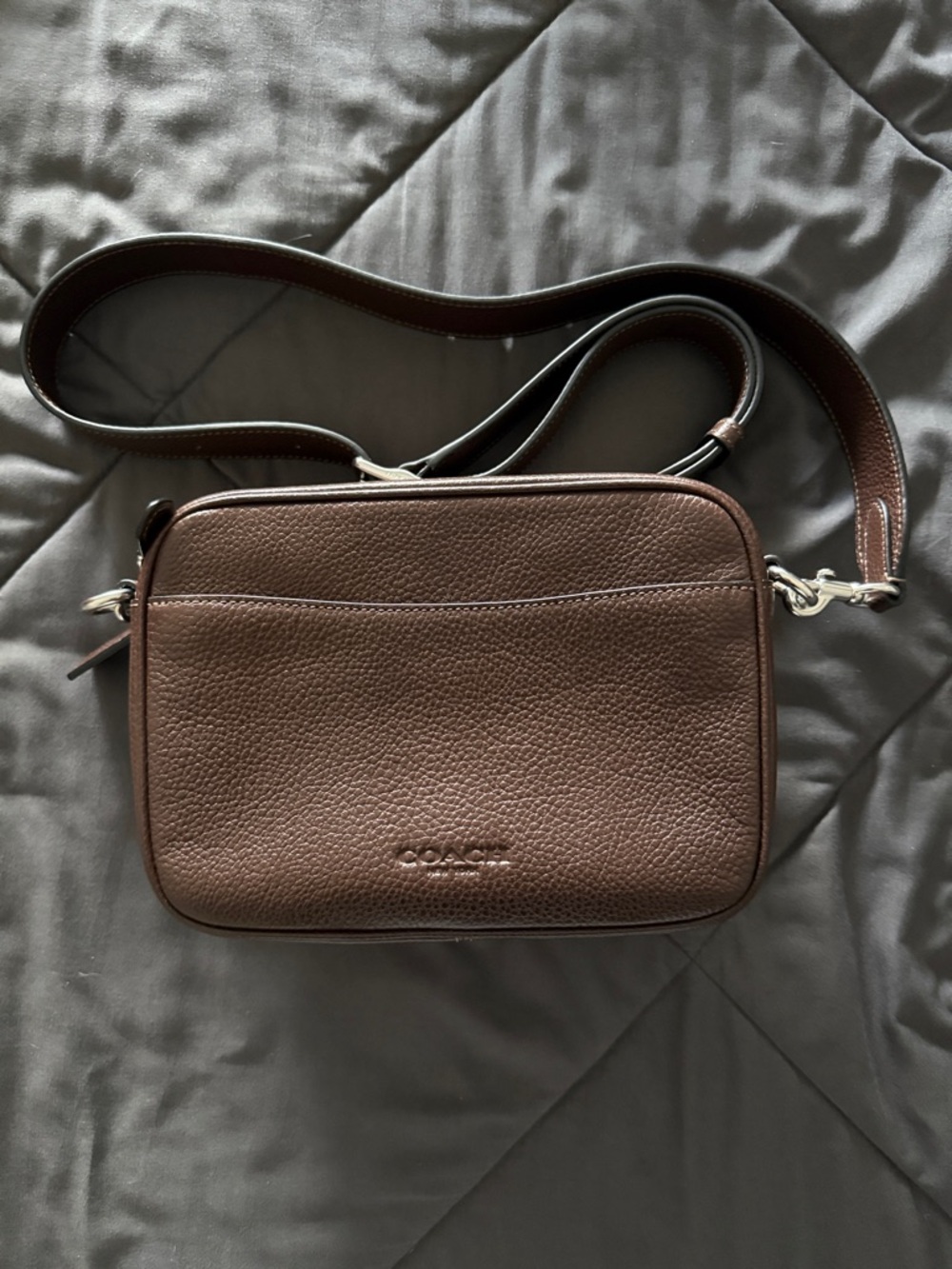 Men's Coach Warner Crossbody Brown Pebbled Leather Bag - Picture 4 of 5